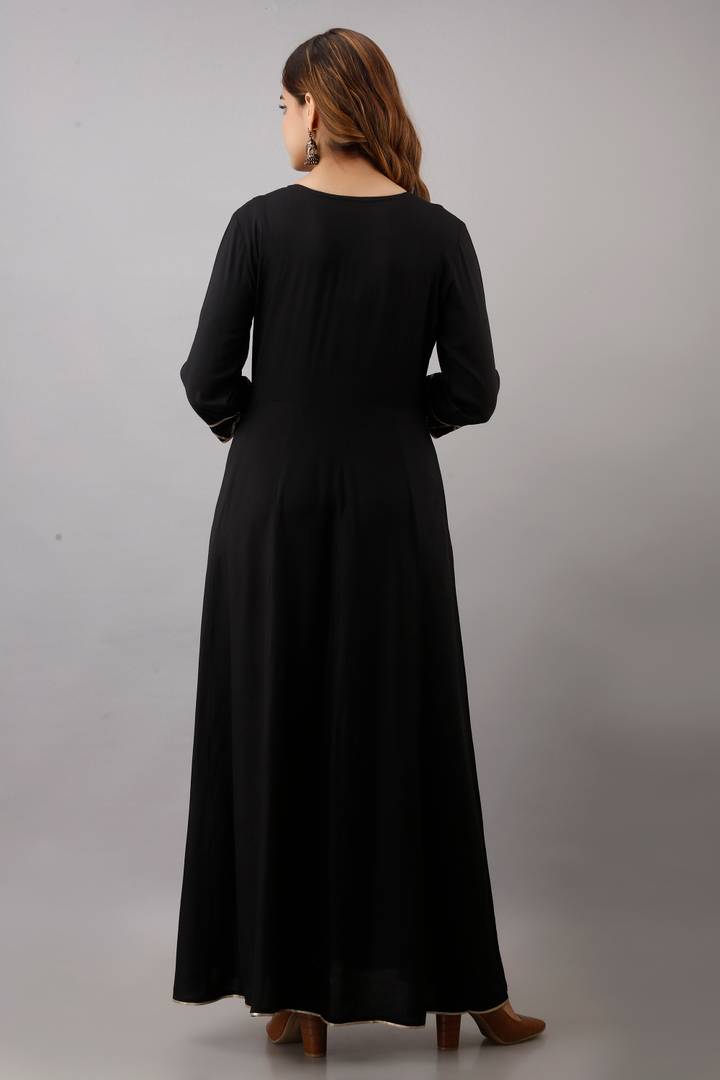 Stylish Rayon Black Gota Work 3/4 Sleeves Anarkali Kurta